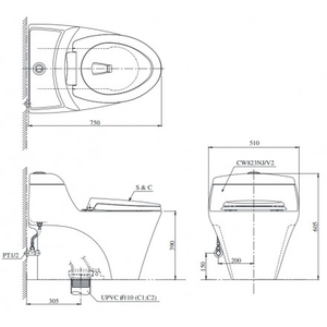 Bàn cầu một khối nắp đóng êm CW823NW/F