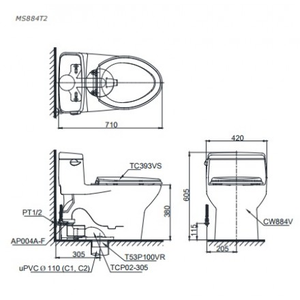  Bàn cầu 1 khối nắp đóng êm MS884T8