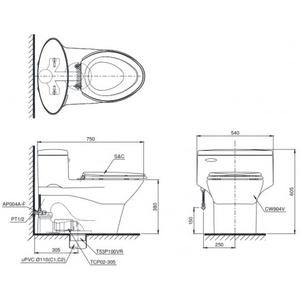 	Bàn cầu một khối, nắp đóng êm MS904T8