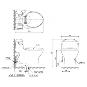 Bàn cầu một khối, nắp đóng êm MS914T2