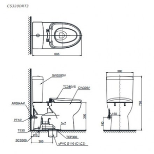 Bồn cầu hai khối TOTO, nắp đóng êm CS320DKMT8