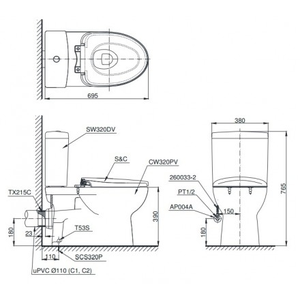 Bàn cầu hai khối TOTO CS320PDRT3, nắp đóng êm