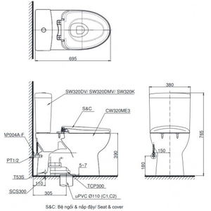  Bàn cầu hai khối TOTO CS325DRT8, nắp đóng êm
