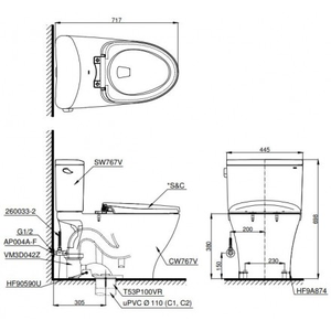 Bàn Cầu 2 Khối TOTO CS767T3, Nắp Đóng Êm