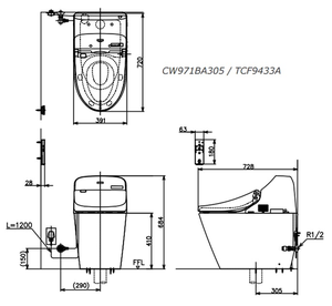 Bàn cầu điện tử Toto  C971/TCF9433A 