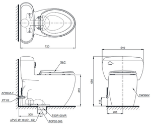 Bàn Cầu Một Khối Toto MS366W7, Nắp Điện Tử