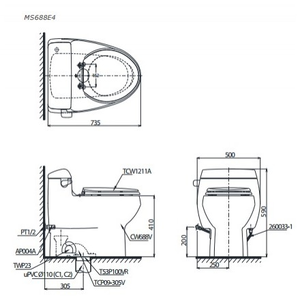  Bàn cầu 1 khối TOTO MS688E4, năp rửa cơ