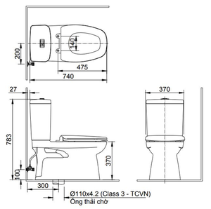 Bồn cầu 2 khối INAX AC-808VN nắp đóng êm