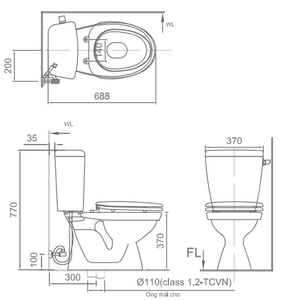 Bồn cầu 2 khối INAX C-117VAN nắp đóng êm 