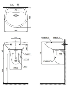 Chậu lavabo TOTO LHT300CR treo tường chân ngắn