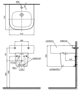 Chậu lavabo TOTO LHT767CR chân ngắn treo tường