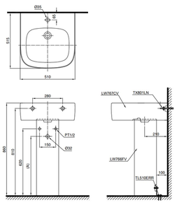 Chậu Lavabo TOTO LPT767C treo tường chân dài