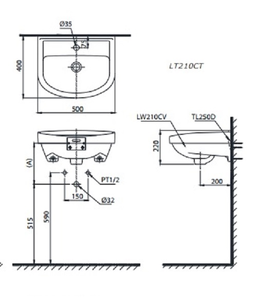 Chậu rửa lavabo TOTO LT210CTR treo tường