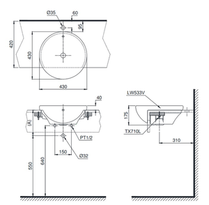 Chậu lavabo TOTO LT533R bán âm bàn