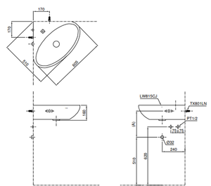 Chậu lavabo TOTO LW815CJW/F góc treo tường