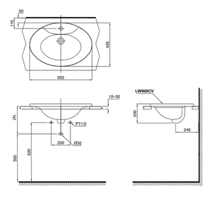 Chậu lavabo TOTO L909C dương vành