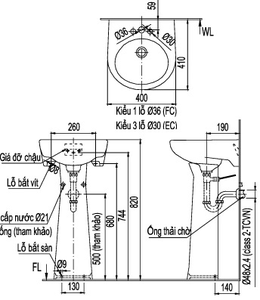 Chậu rửa lavabo INAX L-282V/L-284VD chân dài treo tường