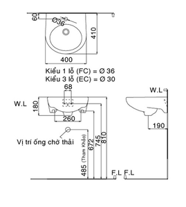 Chậu rửa lavabo INAX L-282V treo tường