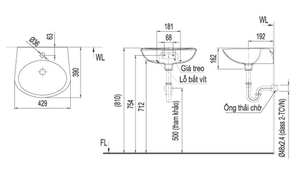 Chậu rửa lavabo INAX L-283V treo tường