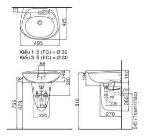 Chậu rửa lavabo INAX L-284V/L-284VC  chân ngắn treo tường