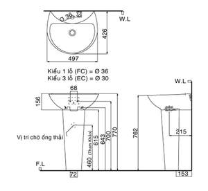 Chậu rửa lavabo INAX L-285V & L-288VD chân dài treo tường