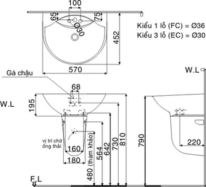 Chậu rửa lavabo INAX L-288V & L-288VC chân ngắn treo tường