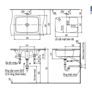 Chậu rửa lavabo INAX L-2298V âm bàn