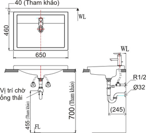  Chậu rửa lavabo INAX L-2397V âm bàn dương vành