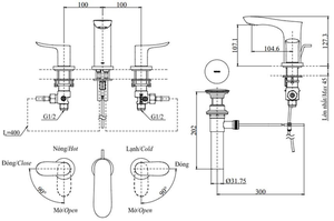 Vòi chậu lavabo TOTO TLG01201B nóng lạnh