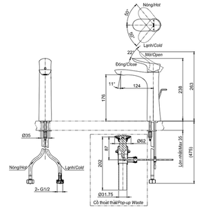 Vòi chậu lavabo TOTO TLG01304V nóng lạnh cổ cao