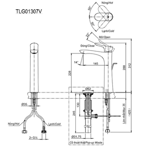 Vòi chậu lavabo TOTO TLG01307V nóng lạnh cổ cao