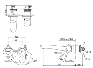 Vòi chậu lavabo TOTO TLG01311B nóng lạnh gắn tường