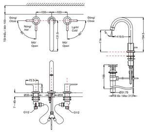 Vòi chậu lavabo TOTO TLS01201B nóng lạnh