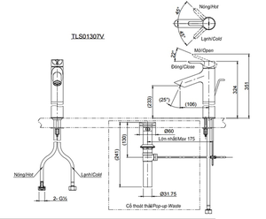 Vòi chậu lavabo TOTO TLS01307V nóng lạnh cổ cao