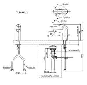 Vòi chậu lavabo TOTO TLS03301V nóng lạnh