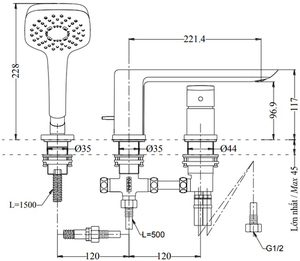 Vòi xả bồn TOTO TBG02305B nóng lạnh 3 lỗ