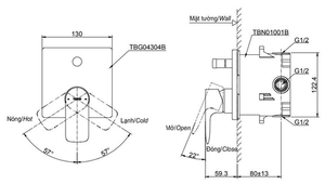 Van điều chỉnh nóng lạnh GA TOTO TBG04303B/TBN01001B