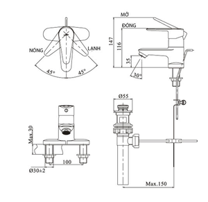 Vòi chậu lavabo INAX LFV-1102S-1 nóng lạnh