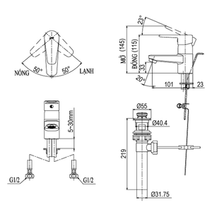 Vòi chậu lavabo INAX LFV-1202S-1 nóng lạnh 