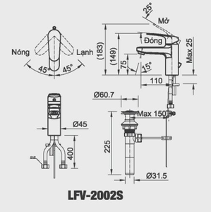 Vòi chậu lavabo INAX LFV-2002S nóng lạnh