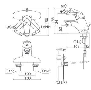 Vòi chậu lavabo INAX LFV-3001S nóng lạnh 3 lỗ