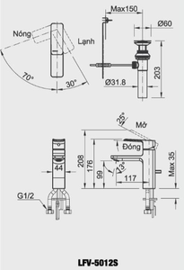 Vòi chậu lavabo INAX LFV-5012S nóng lạnh 