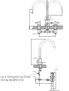 Vòi chậu lavabo INAX LFV-7000B van nóng lạnh 3 lỗ 