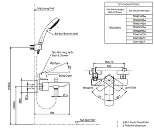 Bộ sen tắm TOTO TBG02302V/TBW02006A nóng lạnh