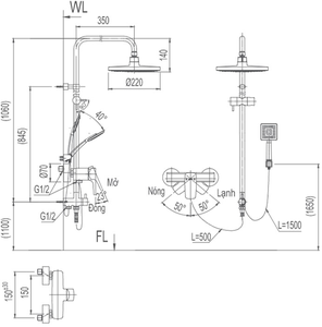 Sen tắm cây BFV-50S-5C nóng lạnh