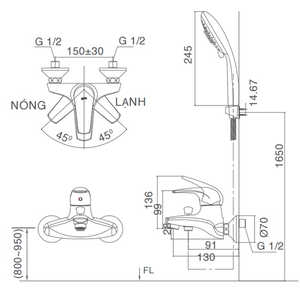 Bộ sen tắm INAX BFV-3003S-1C nóng lạnh