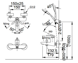 Bộ sen tắm INAX BFV-4103S-5C nóng lạnh