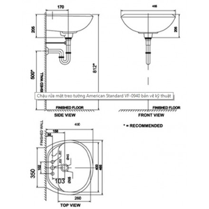 Chậu lavabo American Standard VF-0940 treo tường