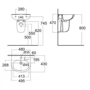 Chậu lavabo American Standard VF-0947/VF-0741 chân ngắn treo tường