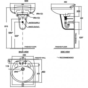 Chậu lavabo American Standard VF-0969/VF-0912 chân ngắn treo tường